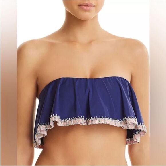 Pilyq Platinum NWT Crochet Trim Flutter Bikini Top in Navy and Pink Size Small - Picture 3 of 3